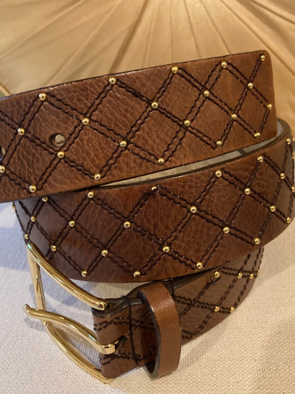 VTG ALFANI Dark Brown and Gold Leather Belt Size L - Picture 3 of 6